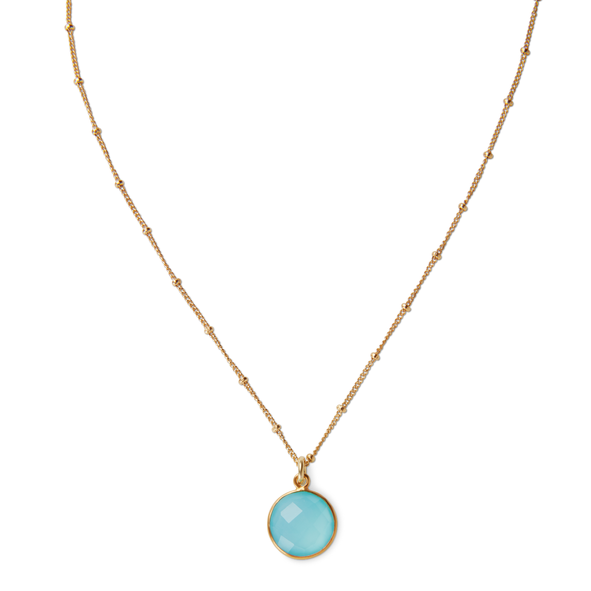 funkelnde vergoldete Silberkette mit Anhänger aus Aqua Chalcedon